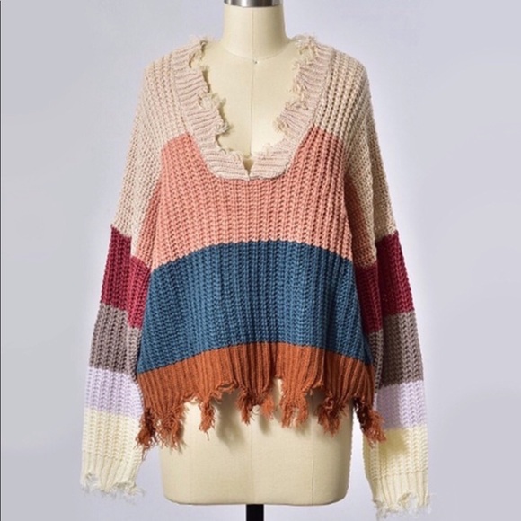 Distressed Color Block Sweater - Picture 6 of 6